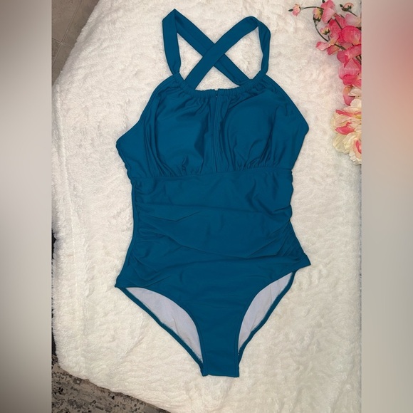 Aimage Other - NWT Teal Crossback One-Piece Swimsuit — Supportive Ruched Front Size S